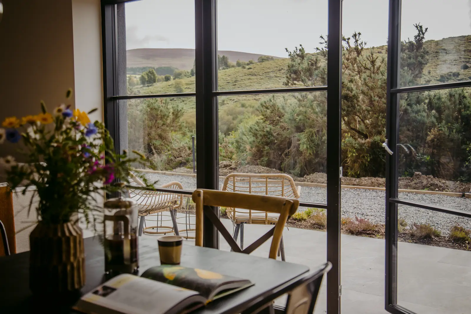 Dining table looking out to the hills