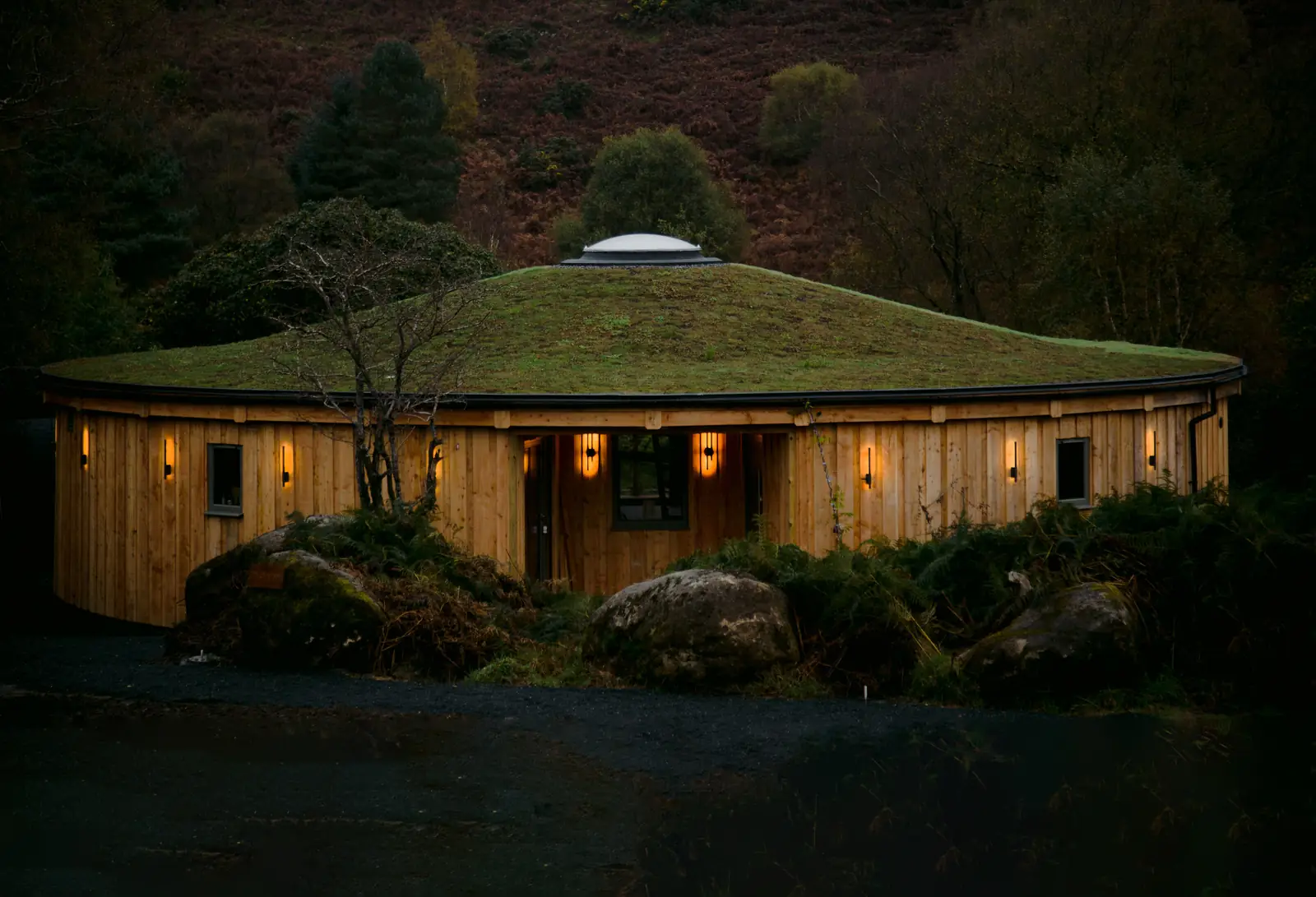 The Roundhouse shala at dusk